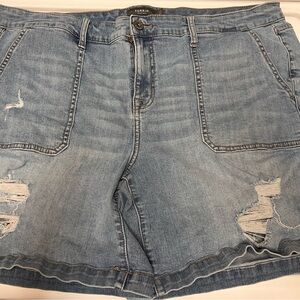 torrid Light Blue Distressed Denim Pocket Shorts